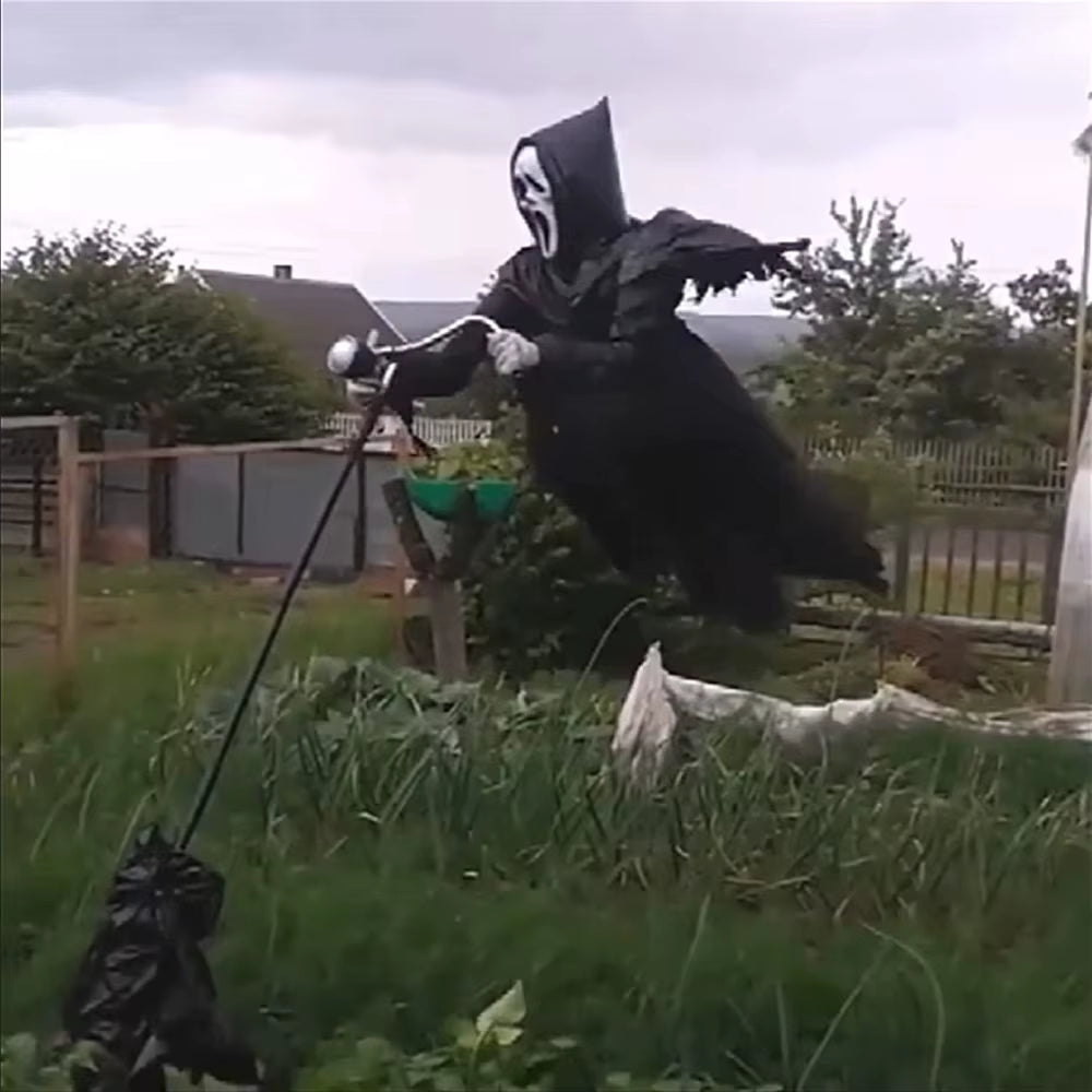 Halloween Flying Scarecrow Ghost with Metal Pole Scary Spooky Scarecrows Ghost Creepy Grim Animated Halloween Decor for Outdoor