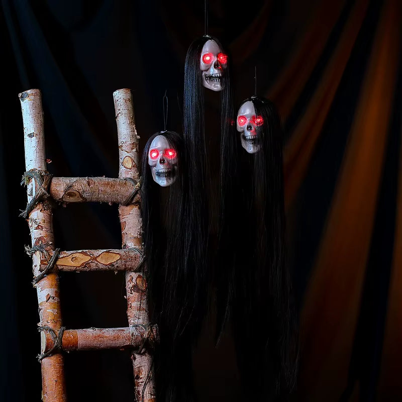 1PCS New Halloween Hanging Long Hair Ghost Skeleton LED Light-Emitting Horror Skeleton Ghost Bar Haunted House Decoration Props