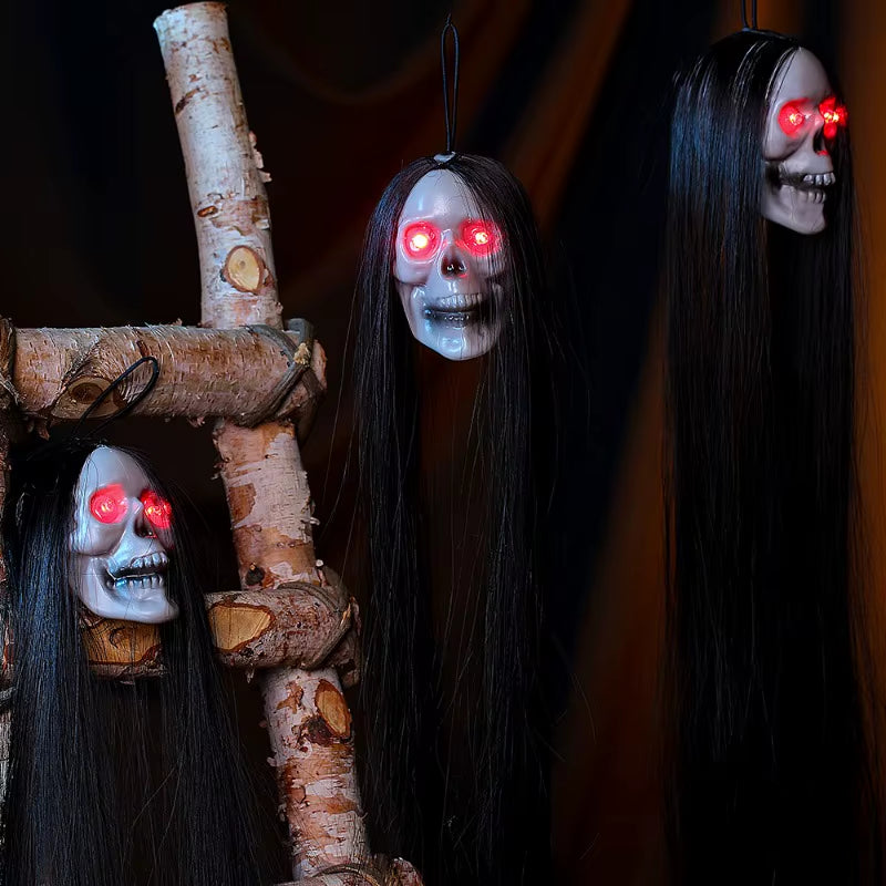 1PCS New Halloween Hanging Long Hair Ghost Skeleton LED Light-Emitting Horror Skeleton Ghost Bar Haunted House Decoration Props