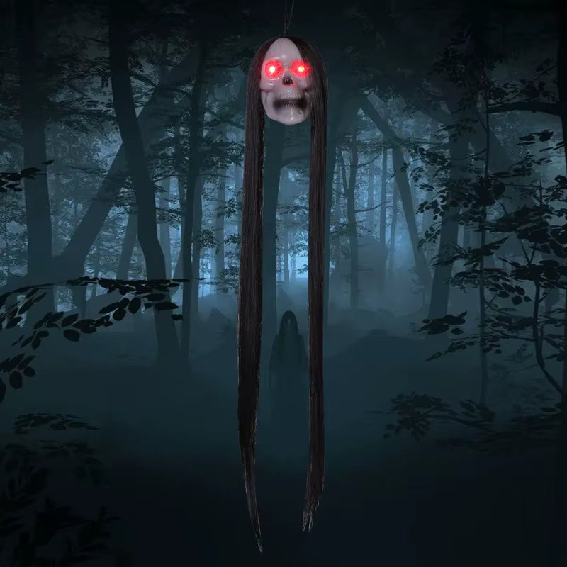 1PCS New Halloween Hanging Long Hair Ghost Skeleton LED Light-Emitting Horror Skeleton Ghost Bar Haunted House Decoration Props