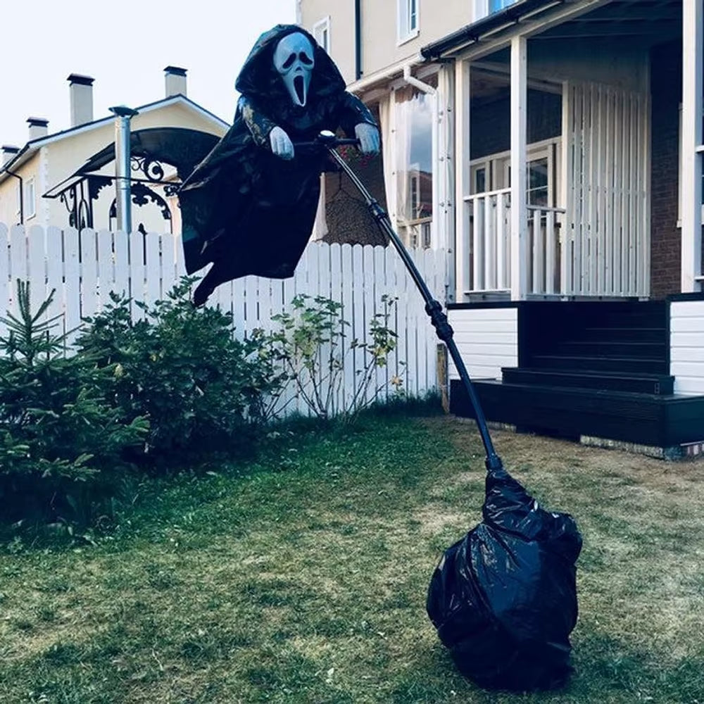 Halloween Flying Scarecrow Ghost with Metal Pole Scary Spooky Scarecrows Ghost Creepy Grim Animated Halloween Decor for Outdoor
