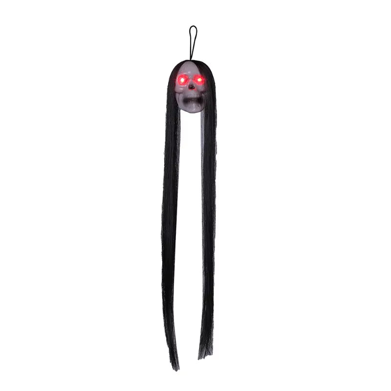 1PCS New Halloween Hanging Long Hair Ghost Skeleton LED Light-Emitting Horror Skeleton Ghost Bar Haunted House Decoration Props