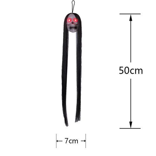 1PCS New Halloween Hanging Long Hair Ghost Skeleton LED Light-Emitting Horror Skeleton Ghost Bar Haunted House Decoration Props