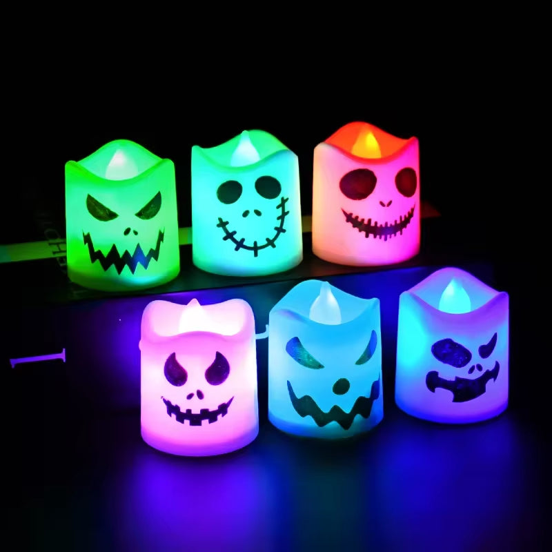 6 PCS Halloween Party Horror Decorations Pumpkin Candle Lights Multi-Color Lights Haunted House Horror Props Home Bar Decoration
