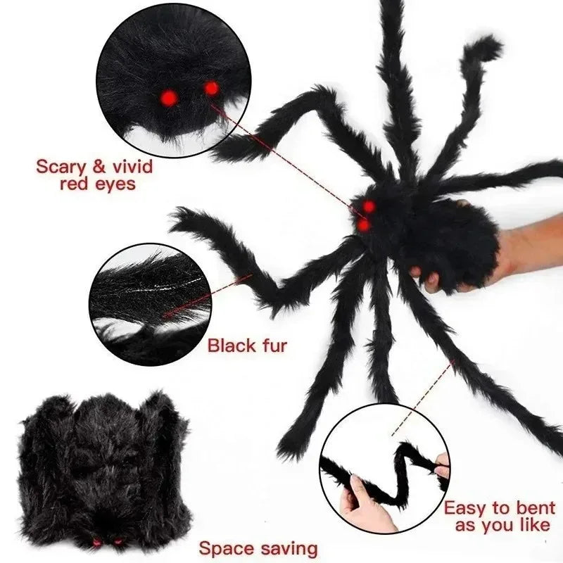 Halloween Big Plush Spider Horror Halloween Decoration Party Prop Outdoor Giant Spider Decor 30-200Cm Chamber Prank