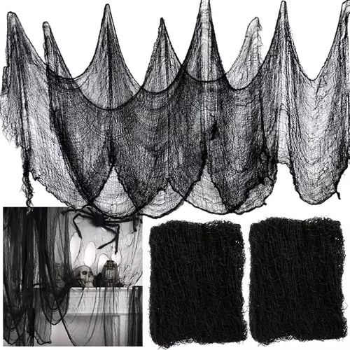 2/4M Horror Halloween Decoration Black Gauze Artificial Spider Web for Haunted House Halloween Party Home Decor Scary Scene Prop