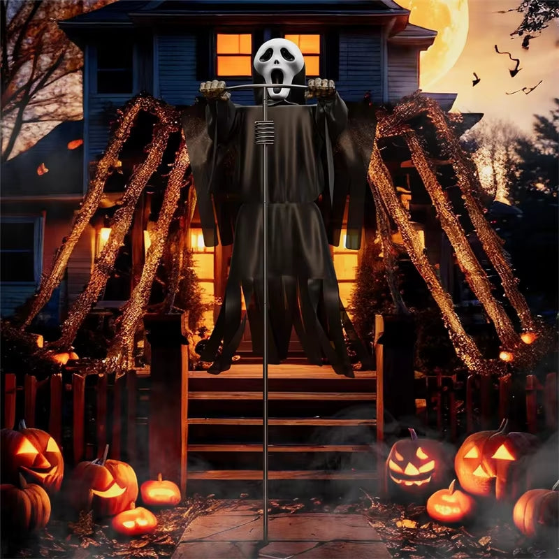 Halloween Flying Scarecrow Ghost with Metal Pole Scary Spooky Scarecrows Ghost Creepy Grim Animated Halloween Decor for Outdoor