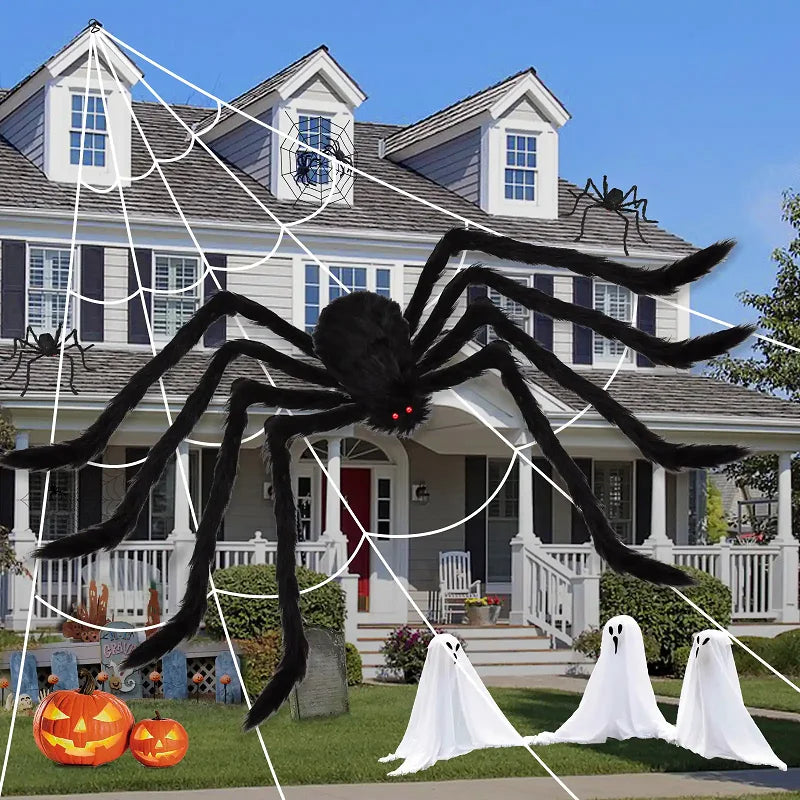 Halloween Big Plush Spider Horror Halloween Decoration Party Prop Outdoor Giant Spider Decor 30-200Cm Chamber Prank