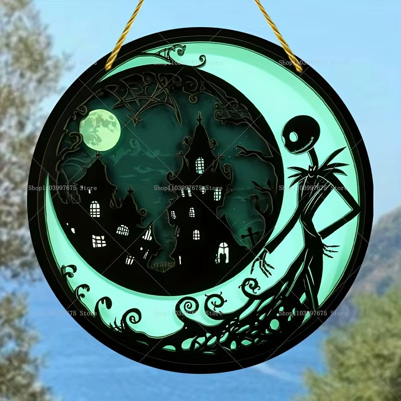The Nightmare before Christmas Jack Skellington Sun Catcher 2D Flat Acrylic Hanging Sign for Halloween Home Garden Wall Decor