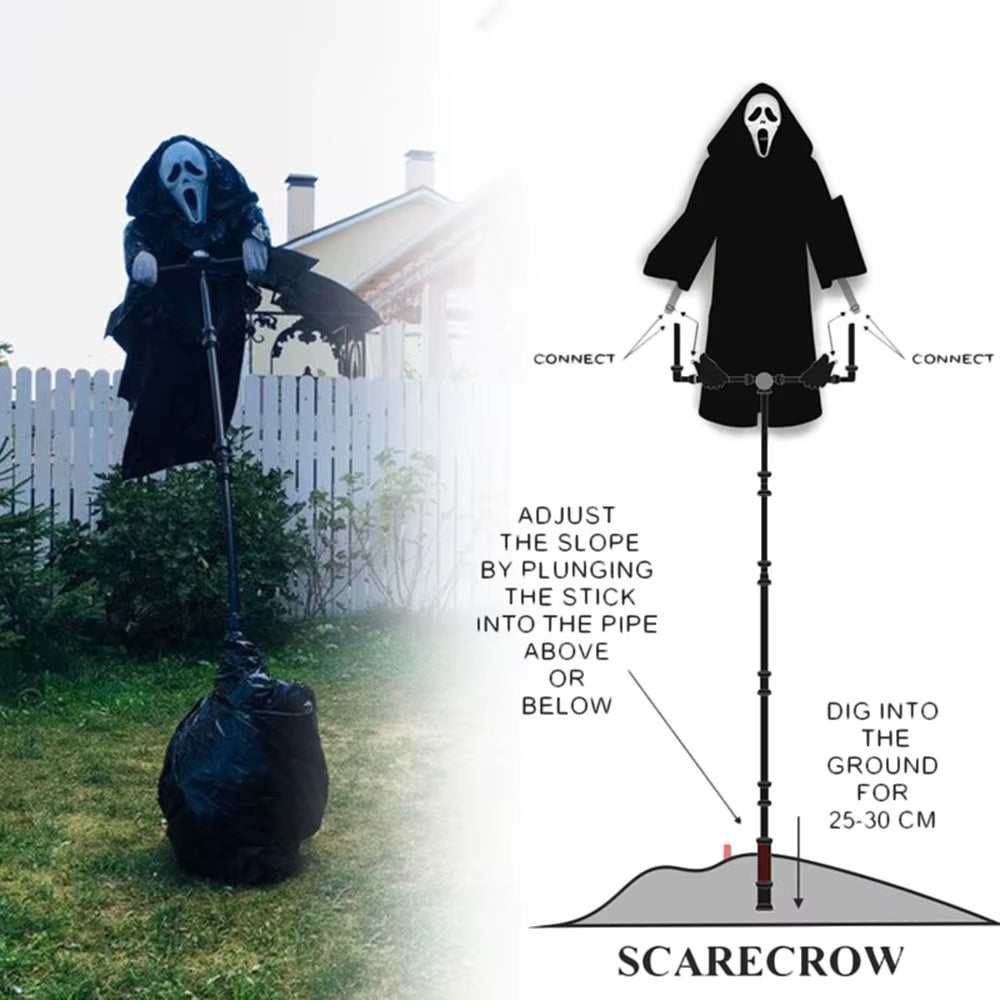 Halloween Flying Scarecrow Ghost with Metal Pole Scary Spooky Scarecrows Ghost Creepy Grim Animated Halloween Decor for Outdoor