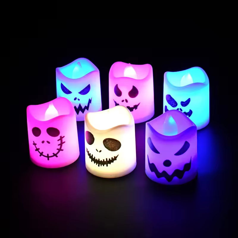 6 PCS Halloween Party Horror Decorations Pumpkin Candle Lights Multi-Color Lights Haunted House Horror Props Home Bar Decoration