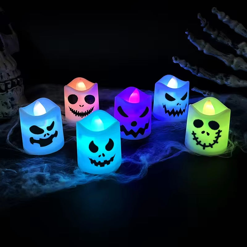 6 PCS Halloween Party Horror Decorations Pumpkin Candle Lights Multi-Color Lights Haunted House Horror Props Home Bar Decoration