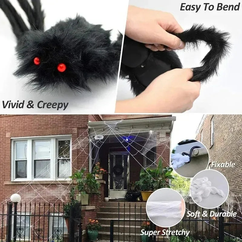 Halloween Big Plush Spider Horror Halloween Decoration Party Prop Outdoor Giant Spider Decor 30-200Cm Chamber Prank
