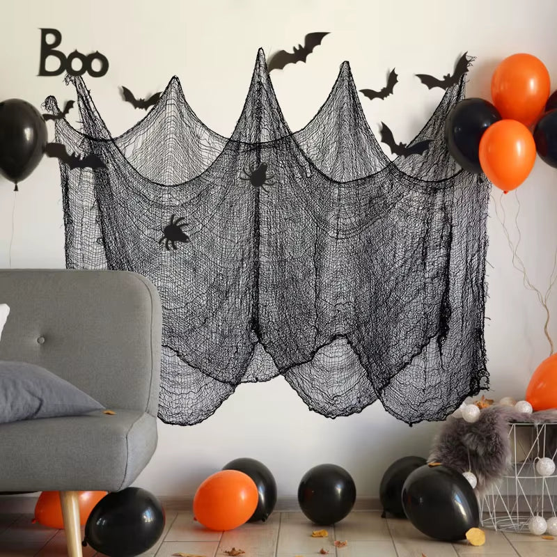 2/4M Horror Halloween Decoration Black Gauze Artificial Spider Web for Haunted House Halloween Party Home Decor Scary Scene Prop
