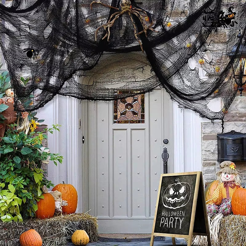 2/4M Horror Halloween Decoration Black Gauze Artificial Spider Web for Haunted House Halloween Party Home Decor Scary Scene Prop